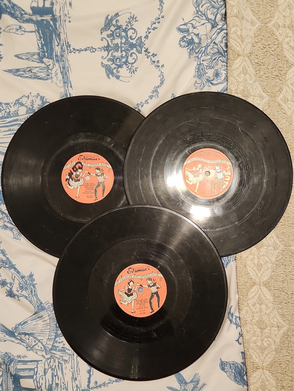 Vintage Orange Label 78 RPM Vinyl Record (Set of 3)